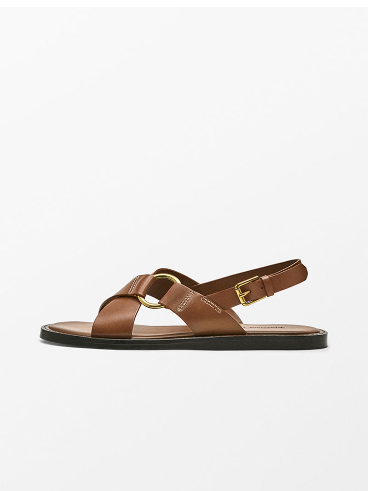 Summer new leather cross strap flat slippers black Roman sandals for women