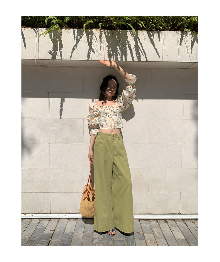 U-Neck Breezy Fragmented Blossom Body-Hugging Cropped Top