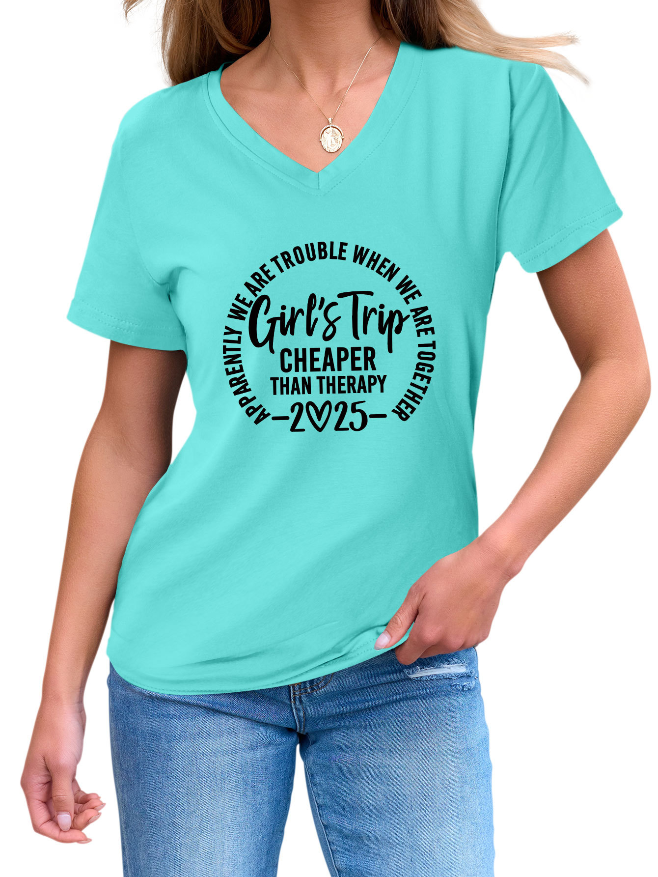 Ladies Crew Geometric Print T-Shirt