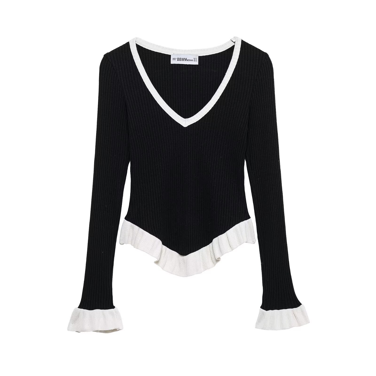 European American Long Sleeve Color Block Sweater
