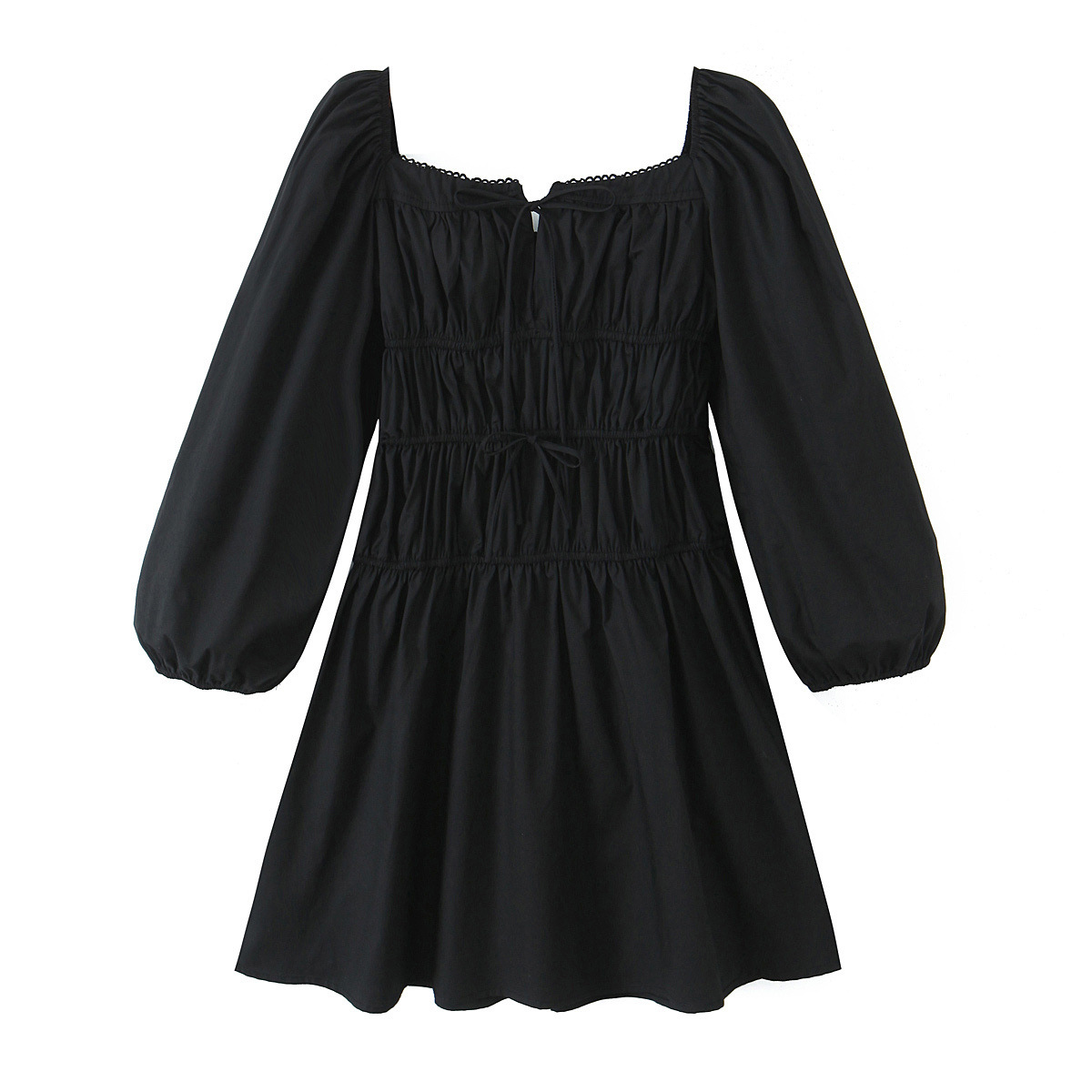Square Neck Tied Lace Elastic Waist Three-Quarter Sleeve Dress