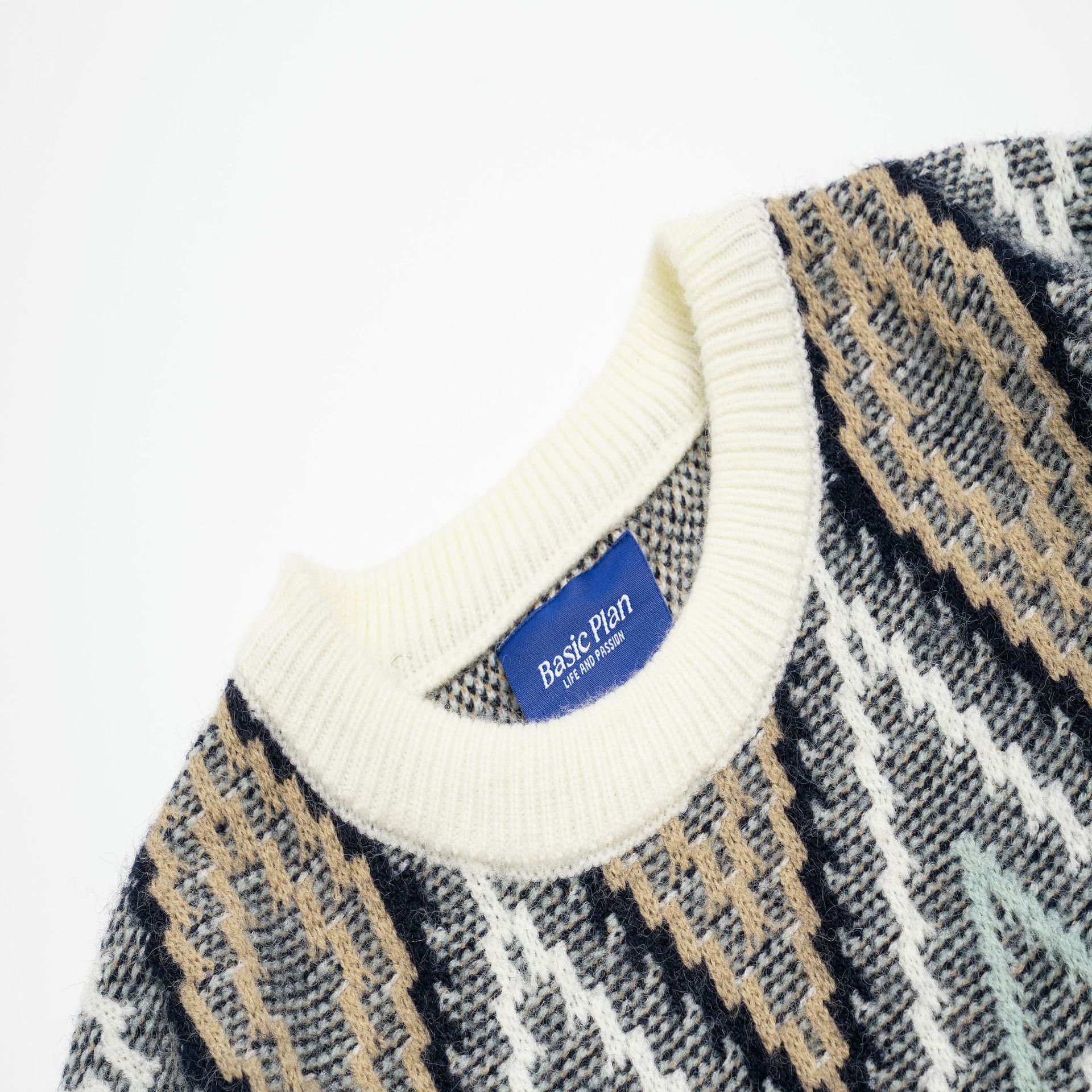 Japanese Workwear Two-Tone Oversized Crew Sweater