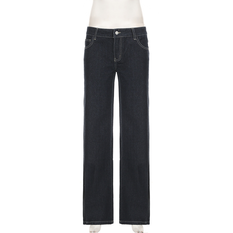 Vintage letter embroidery low waist slimming flared jeans