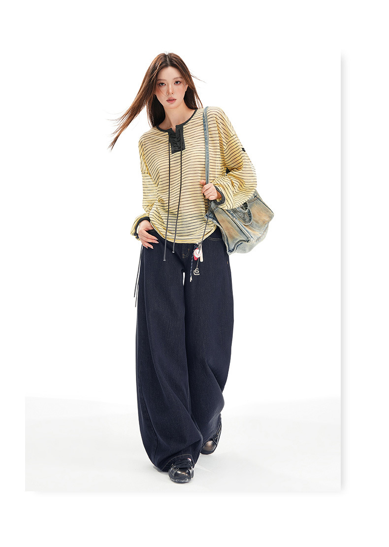 Women's Wide-Leg Jeans Loose Slim High-Waist Drape Floor-Length Straight Pants