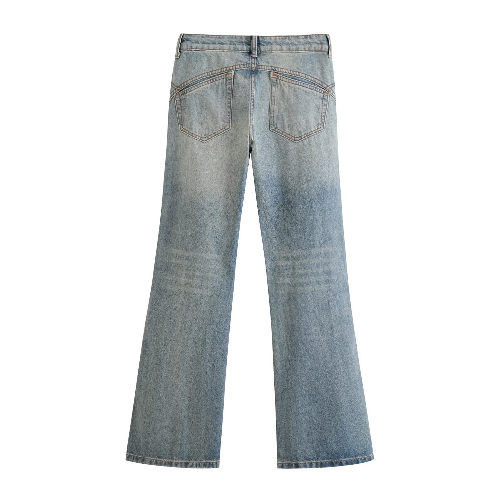 Splicing horn jeans versatile wide leg floor pants