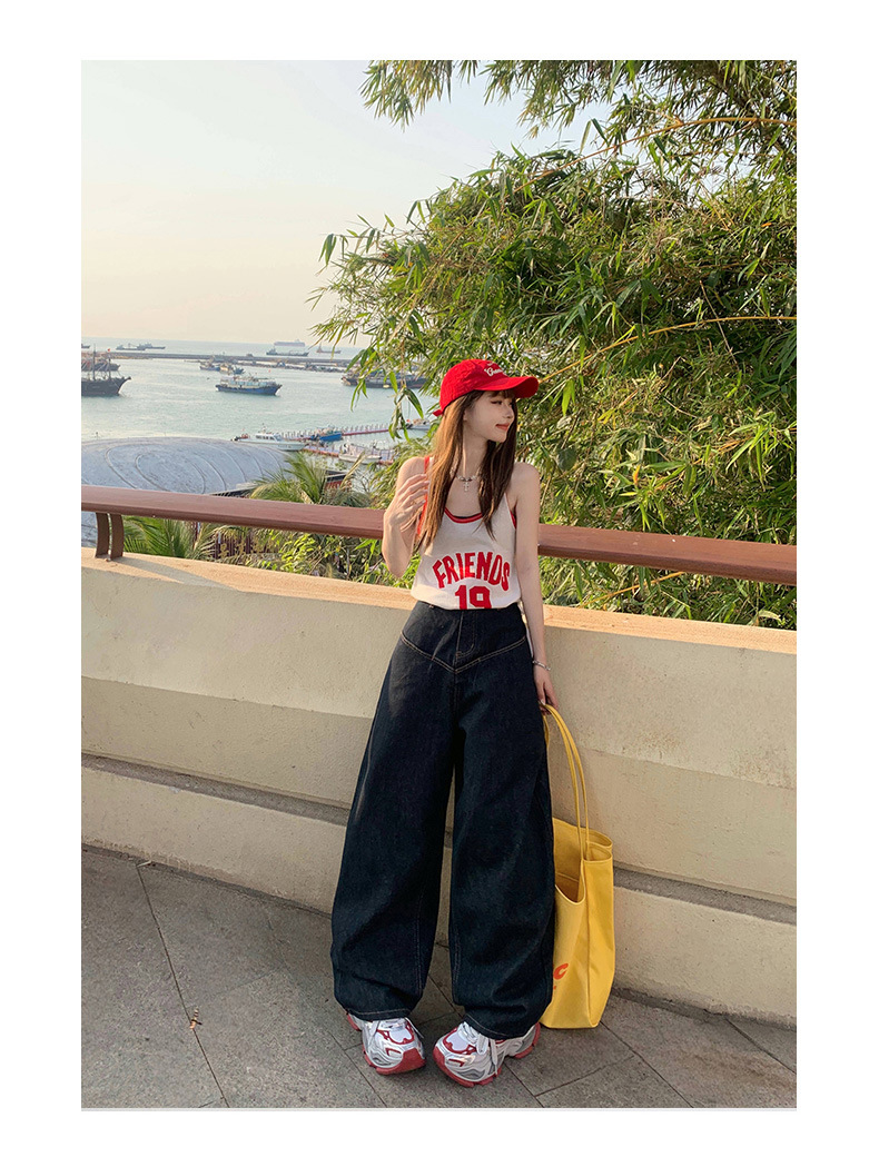 Loose Wide-Leg Jeans for Women Casual Drop-Crotch Pants with Drapey Patchwork Design