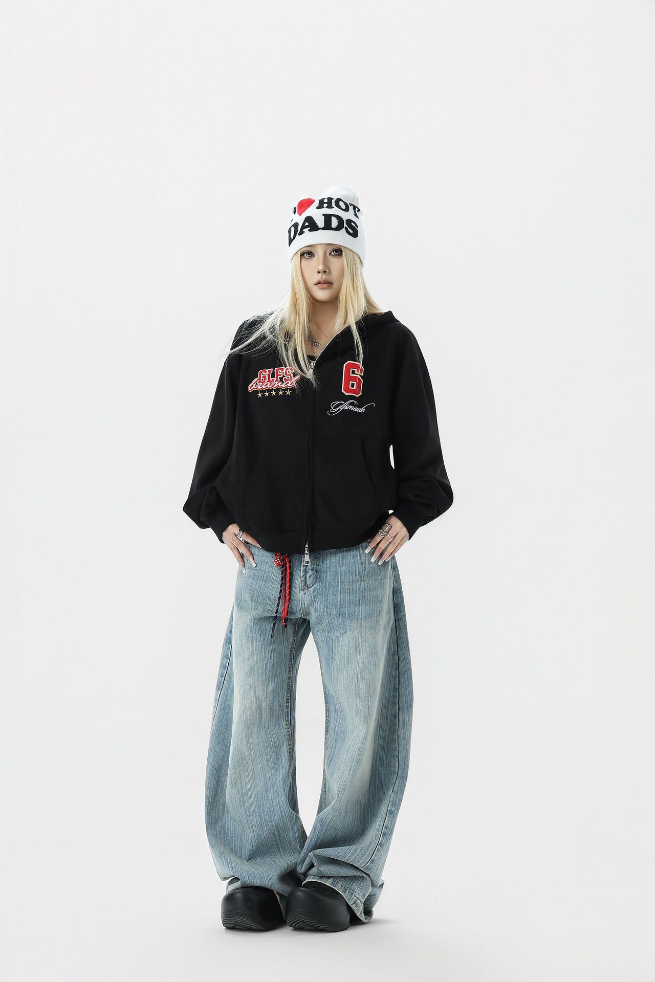 Streetwear Men Oversized Cropped Patterned Hood Zip Sweatshirt