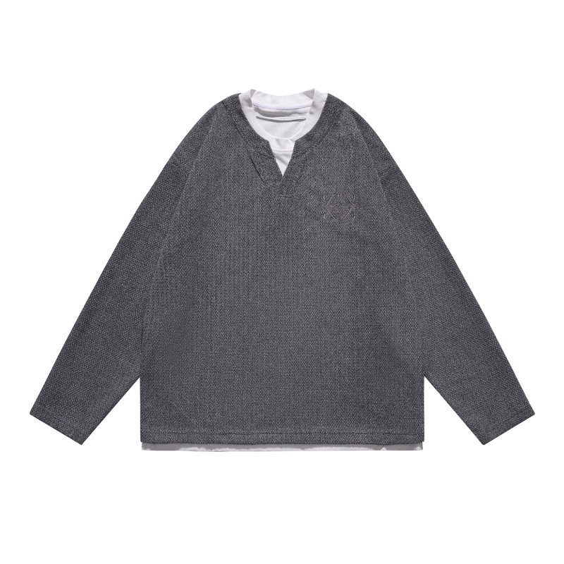 Oversized Colorblock Faux Separates Plunge Hoodie