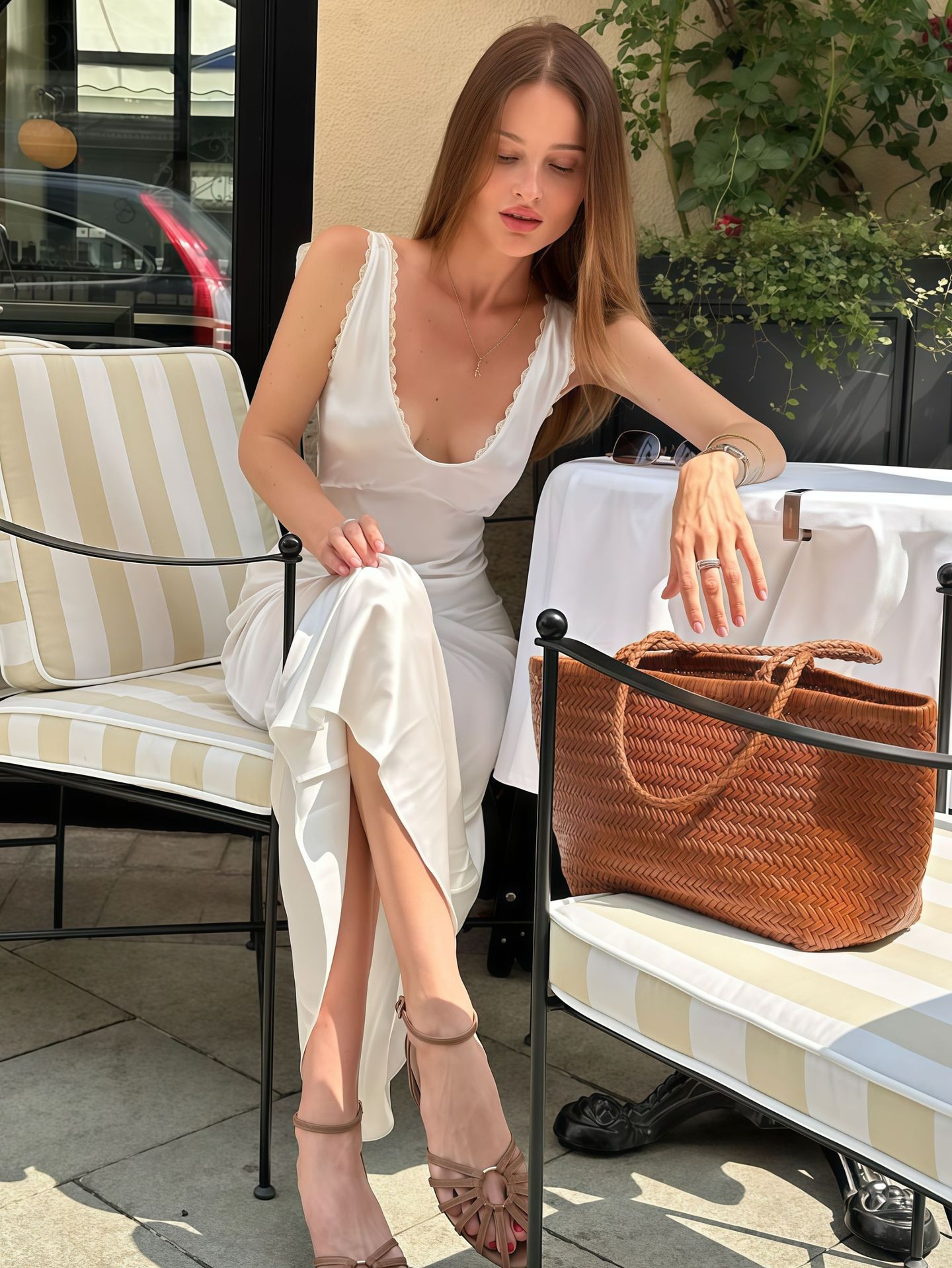 A-Line V-Neck High Waist Polyester Maxi Skirt