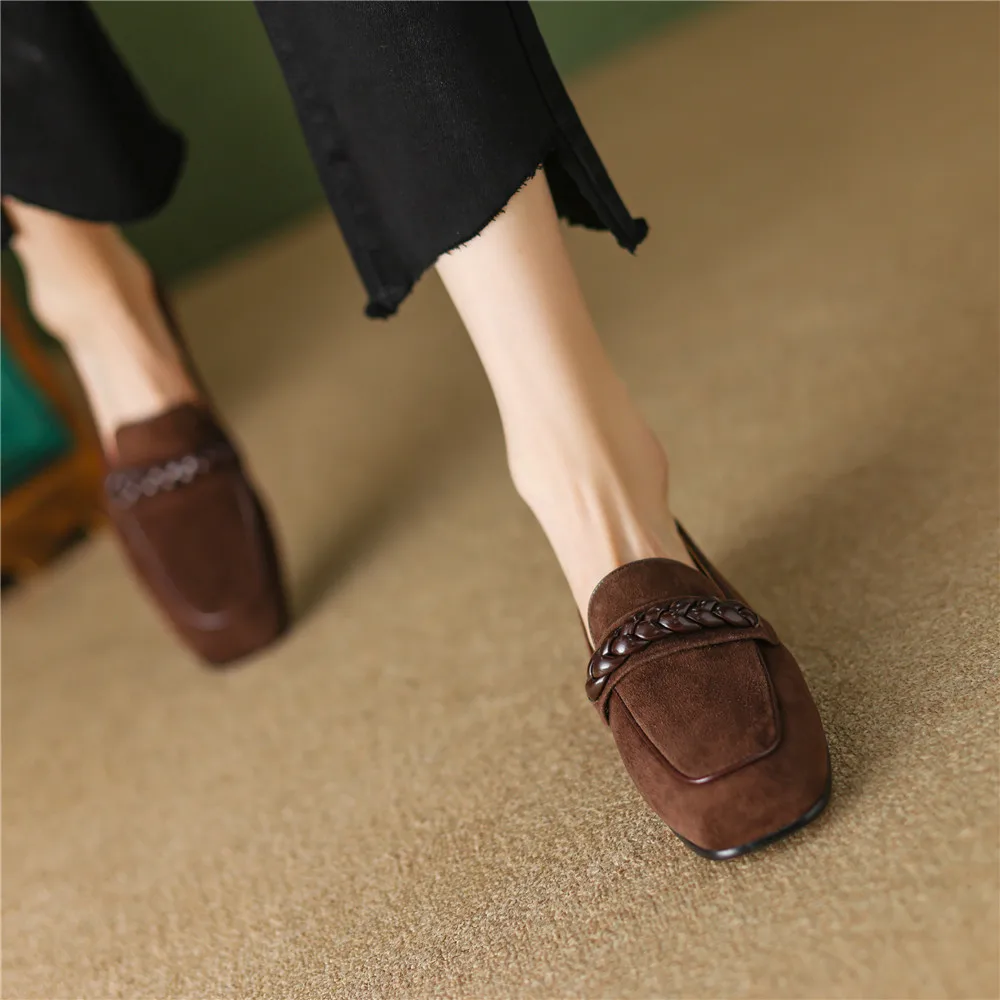 Concise Solid Color Women Soft Kid Suede Flats Slip On Round Toe Casual Street Shoes Handmade For Ladies