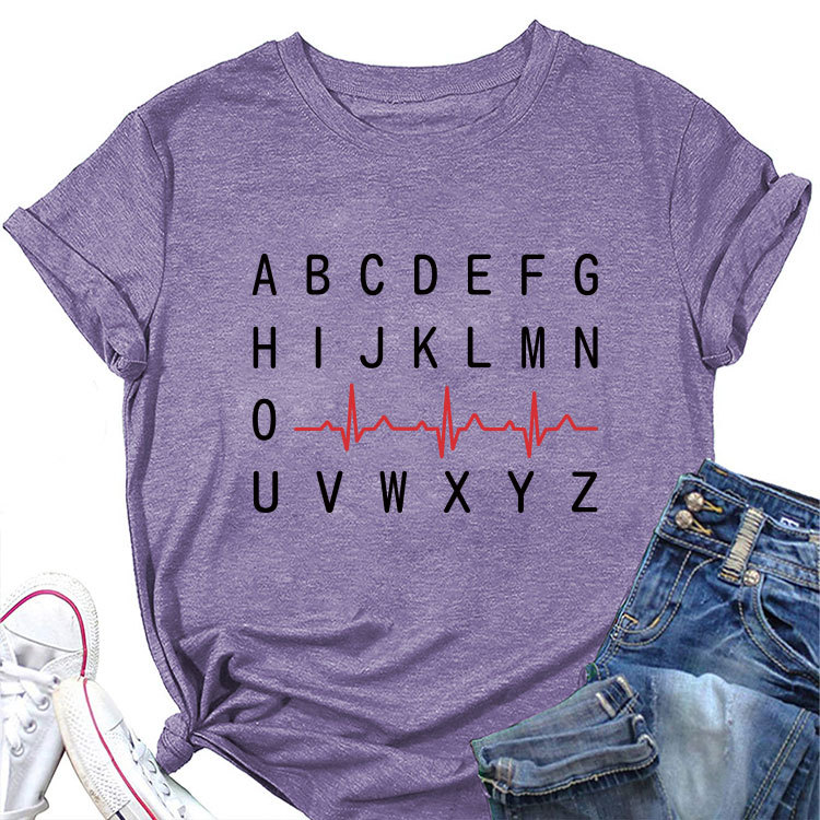 Ladies Geometric Print Round Neck Short Sleeve Tee