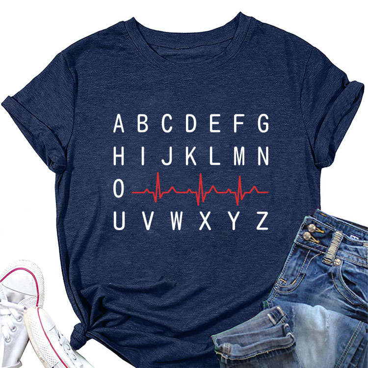 Ladies Geometric Print Round Neck Short Sleeve Tee