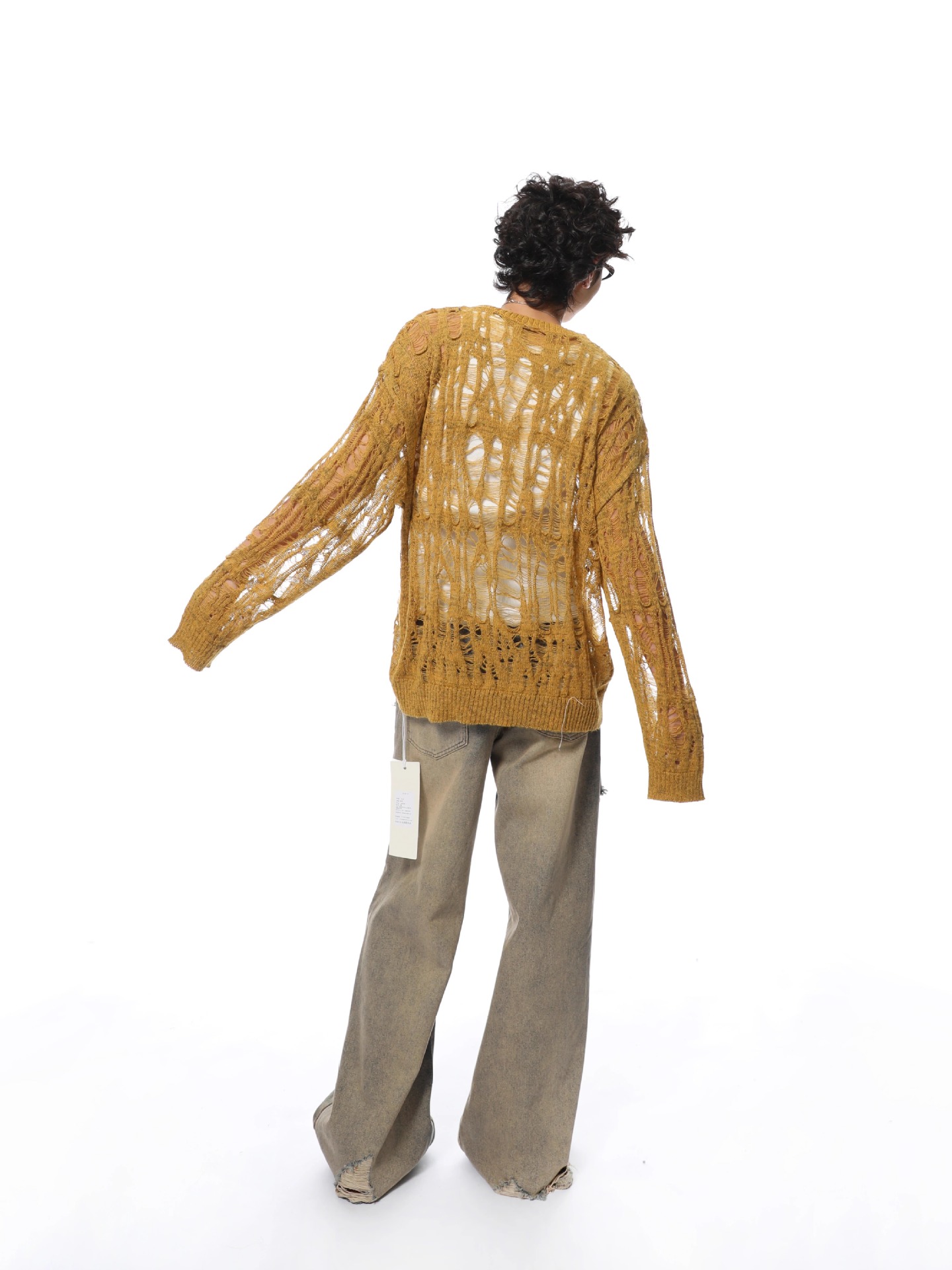 Polyester Open Mesh Crew Neck Sweater