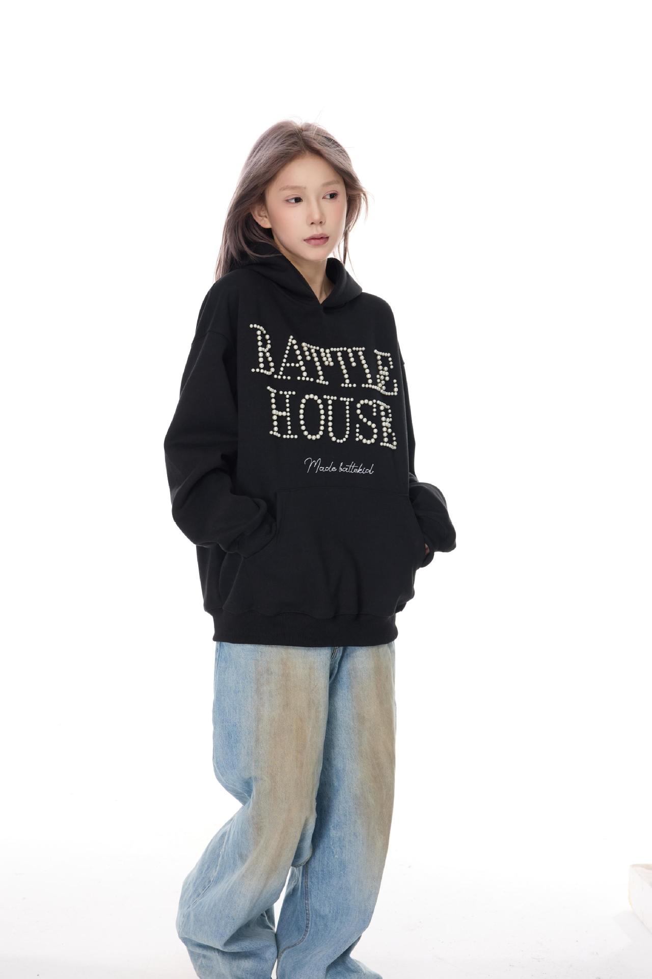 Cotton Urban Alphabet Beaded Hoodie