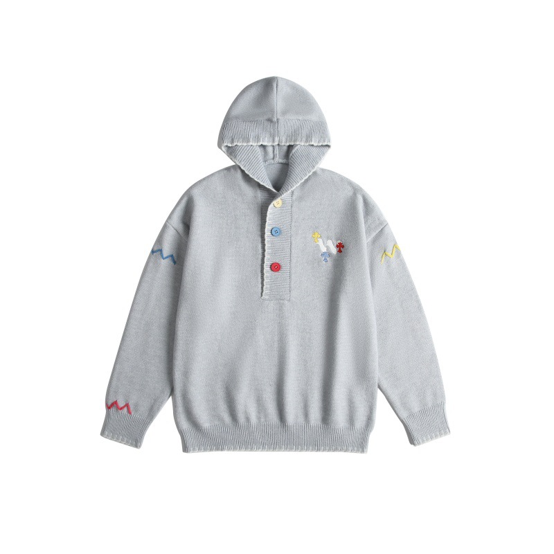 Japanese Workwear Oversized Color Block Stitched Hood Sweater