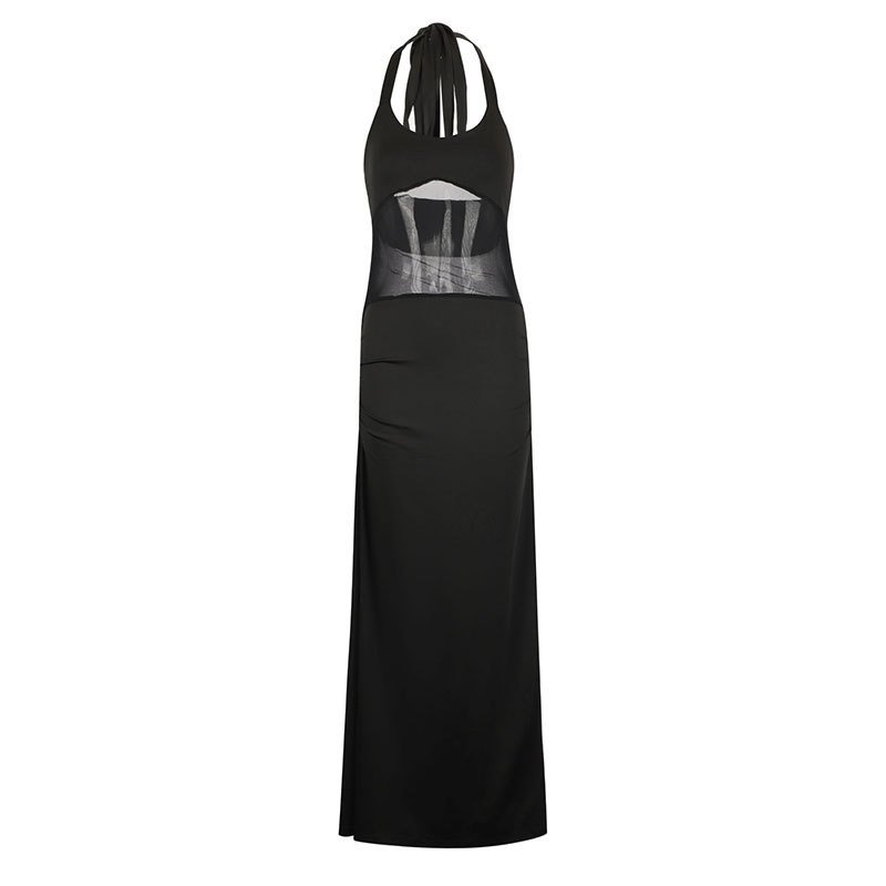 Curve-Hugging Open Back Tie Neck Side Split Dress