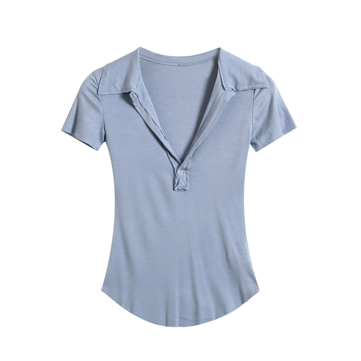 Plain Spandex Plunge Frayed Rounded Slim Tee