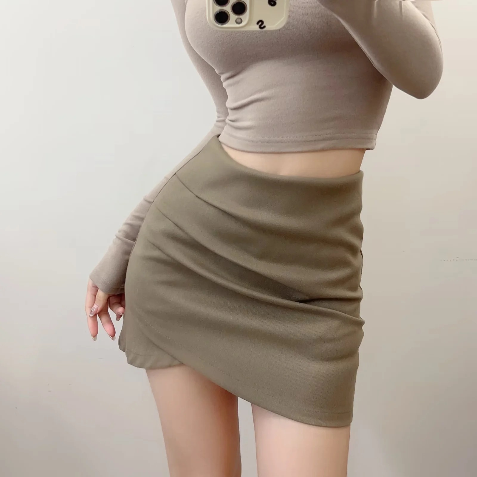 Asymmetrical Unprinted Cotton Blend Streetwear Skirt