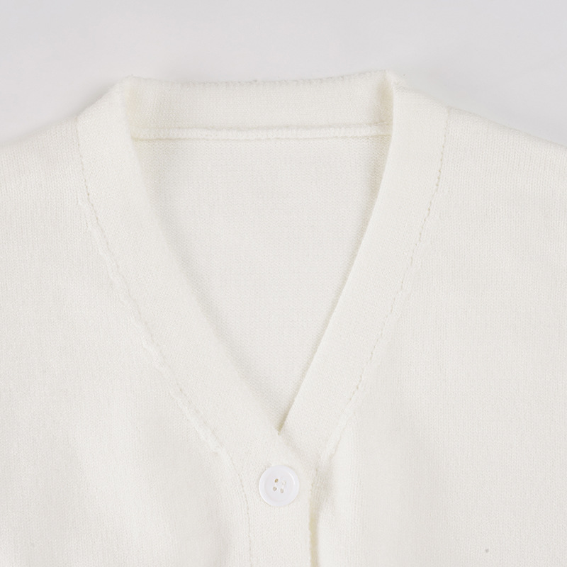 Plain Slim-Fit Core-Spun Yarn Plunge Cropped Cardigan