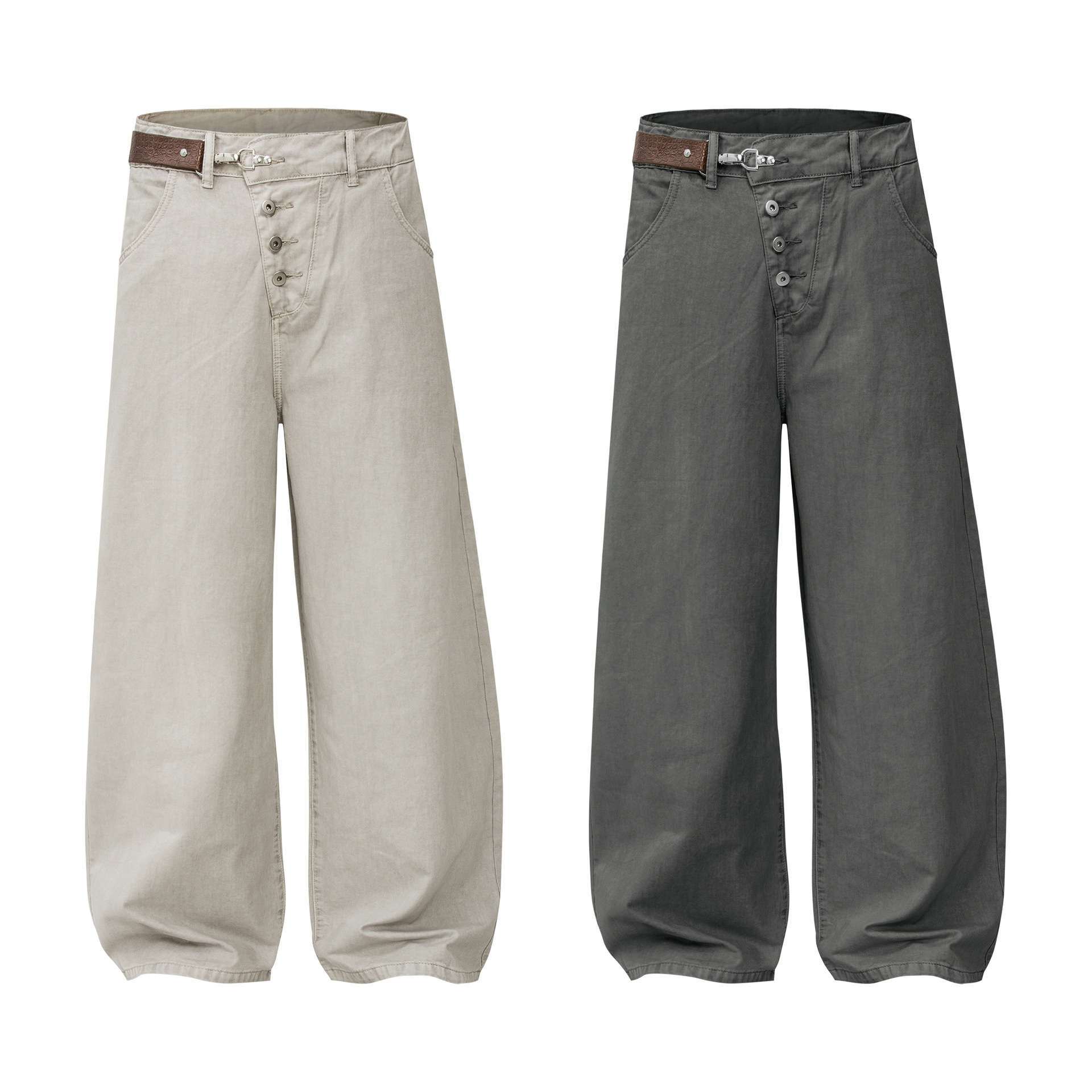 Street Retro Deconstructed Irregular Design Men's Loose Wide-Leg Jeans