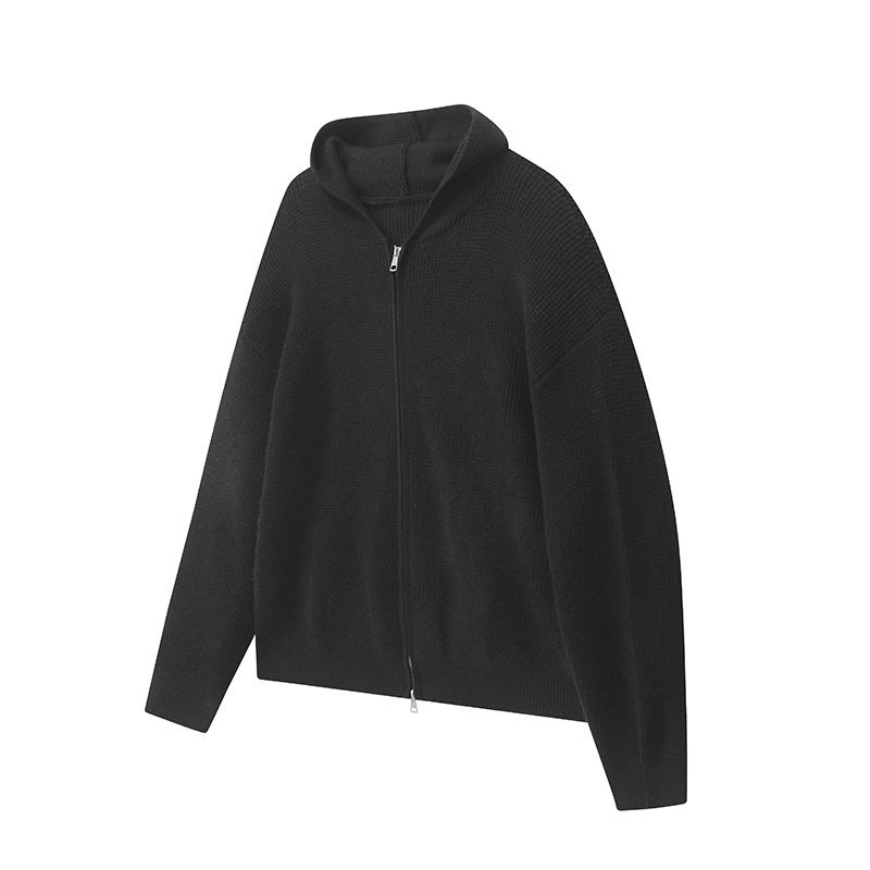 Relaxed Plain Ribbed Hood Wrap Cardigan