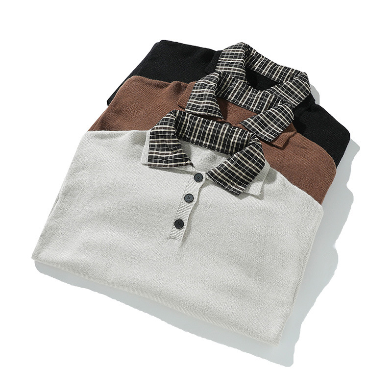 Men's Two-Tone Button-Neck Sweater