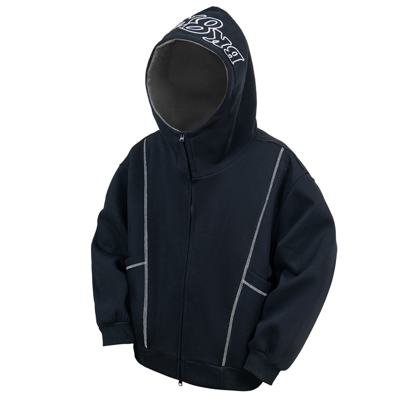 Street Relaxed Fit Zip-Up Letter Print Hoodie
