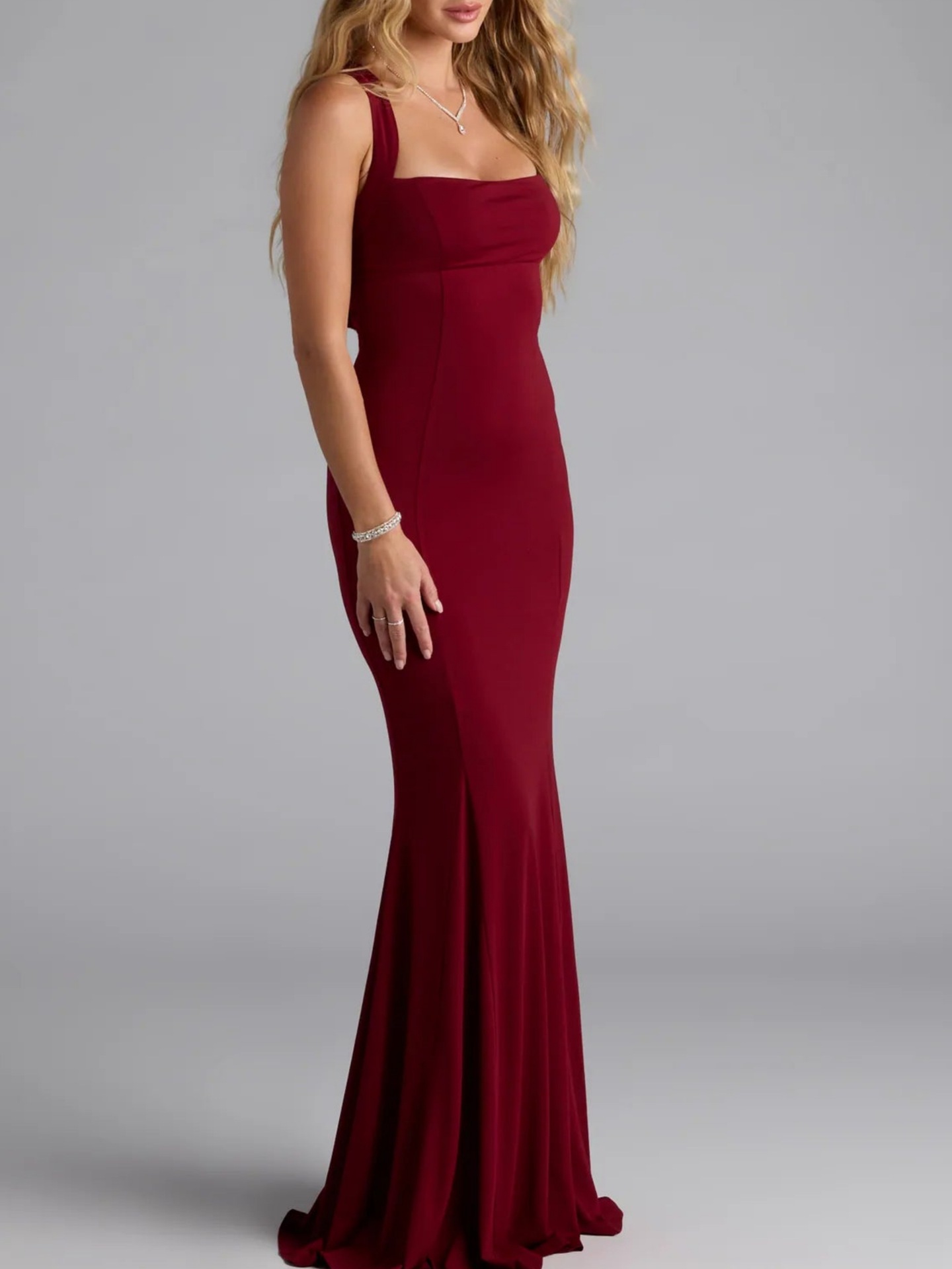 Square Neck Sleeveless Fitted High-Rise Open Back Dress