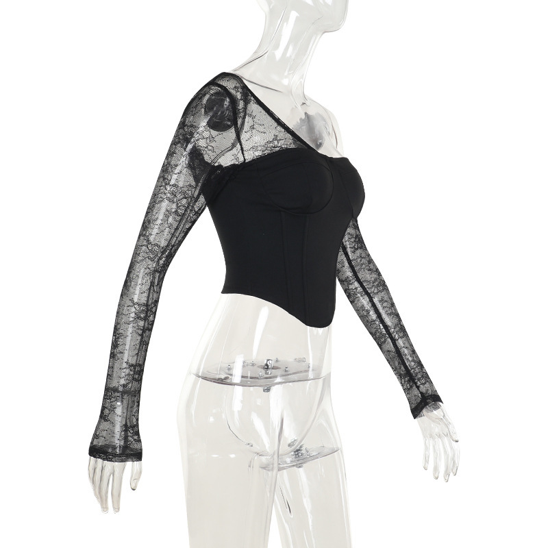 Slant Neck Long Sleeve Stretch Top
