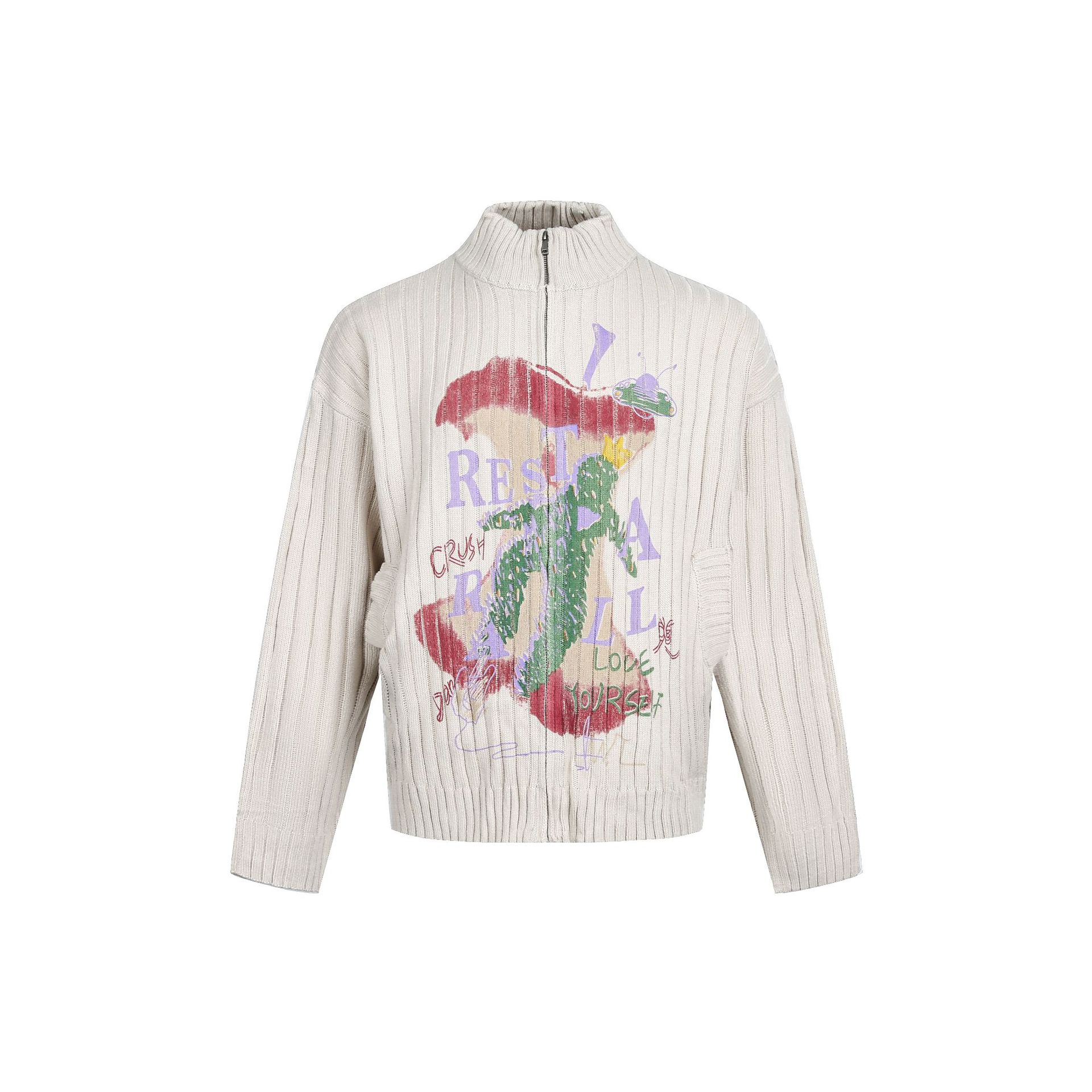 Vintage Polyester Blend Mock Collar Graphic Sweater