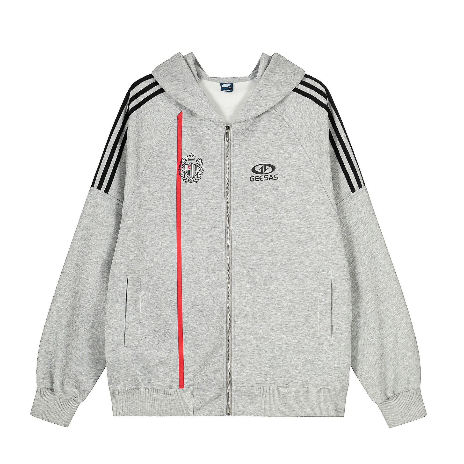 Three bar sports hoodie jacket cardigan sweatshirt for men