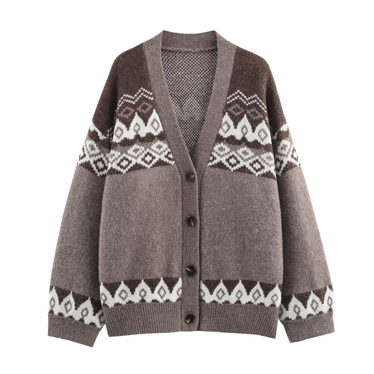 Brushing effect jacquard knitted jacket