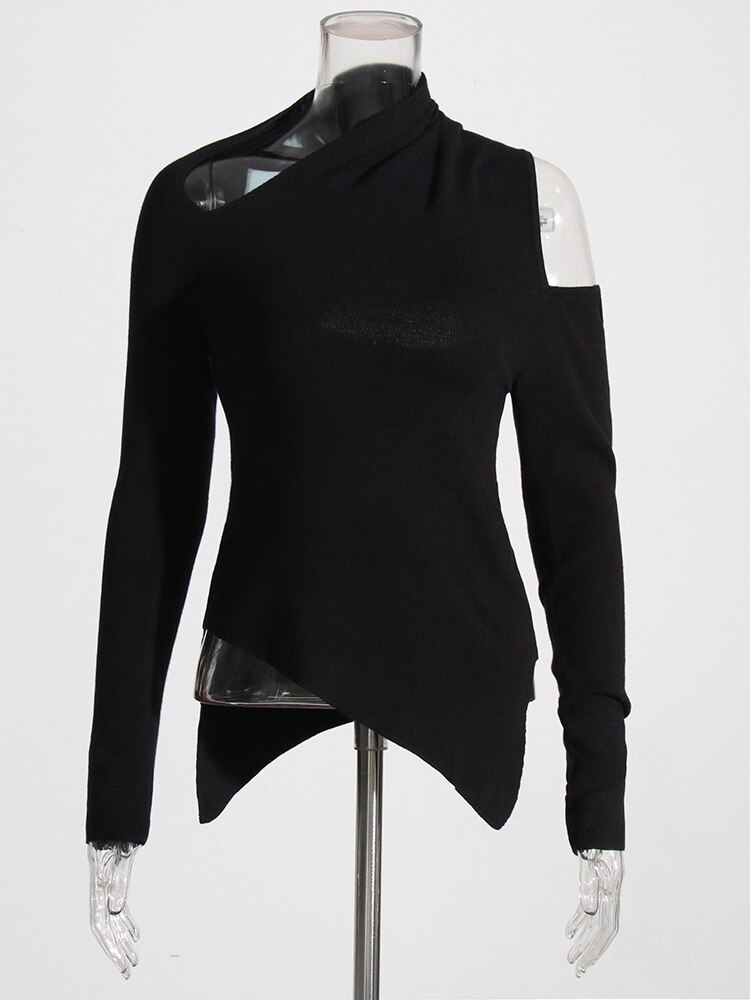 Polyester Ladies Pullover Sweater Stand Neck Cutout