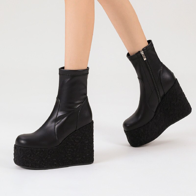 Newest Women Ankle Boots Autumn Winter Fashion Punk Style High Platforms Wedges Heels Shoes Party Night Club