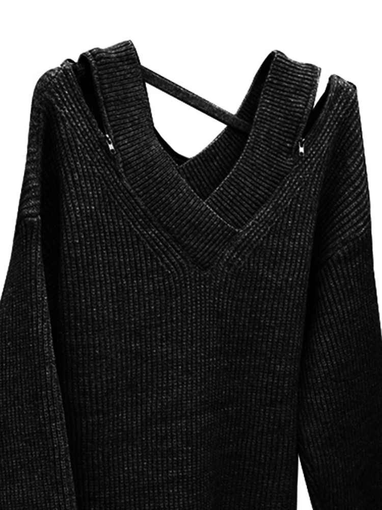 Slouchy Plunging Bardot Colorblock Zip Sweater