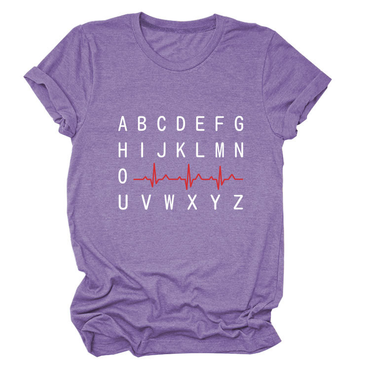 Ladies Geometric Print Round Neck Short Sleeve Tee