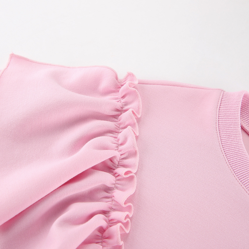 Commuter Relaxed Fit Cotton Crewneck Long-Sleeve Frill-Trimmed Top