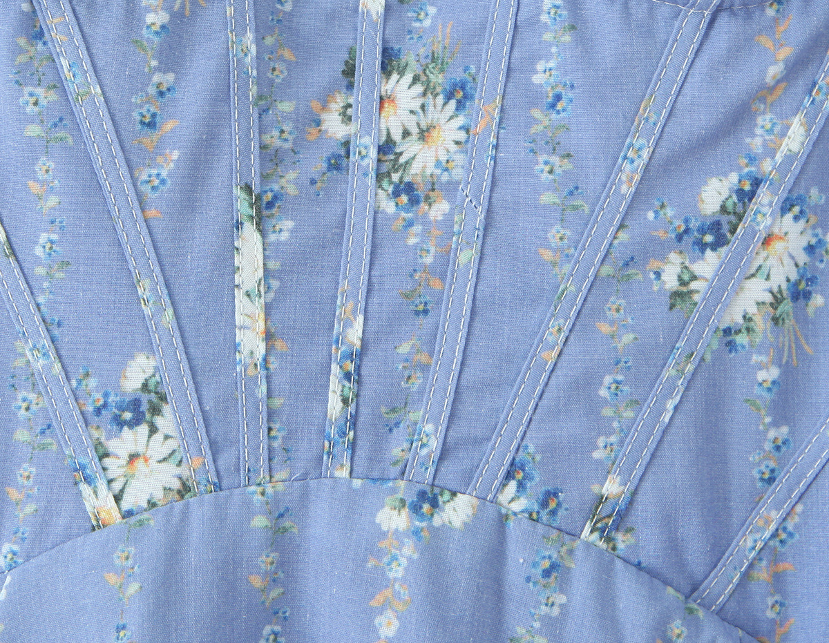 Women's Clothing Vintage Blue Small Chrysanthemum Mid-length Dress