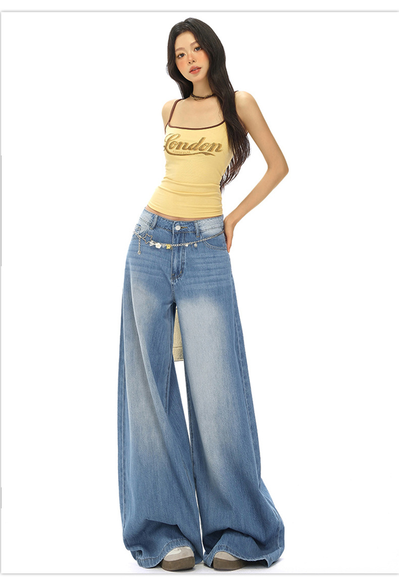 Light Blue High-Waisted Loose Fit Wide-Leg Jeans for Women, Casual Floor-Length Straight Leg Pants