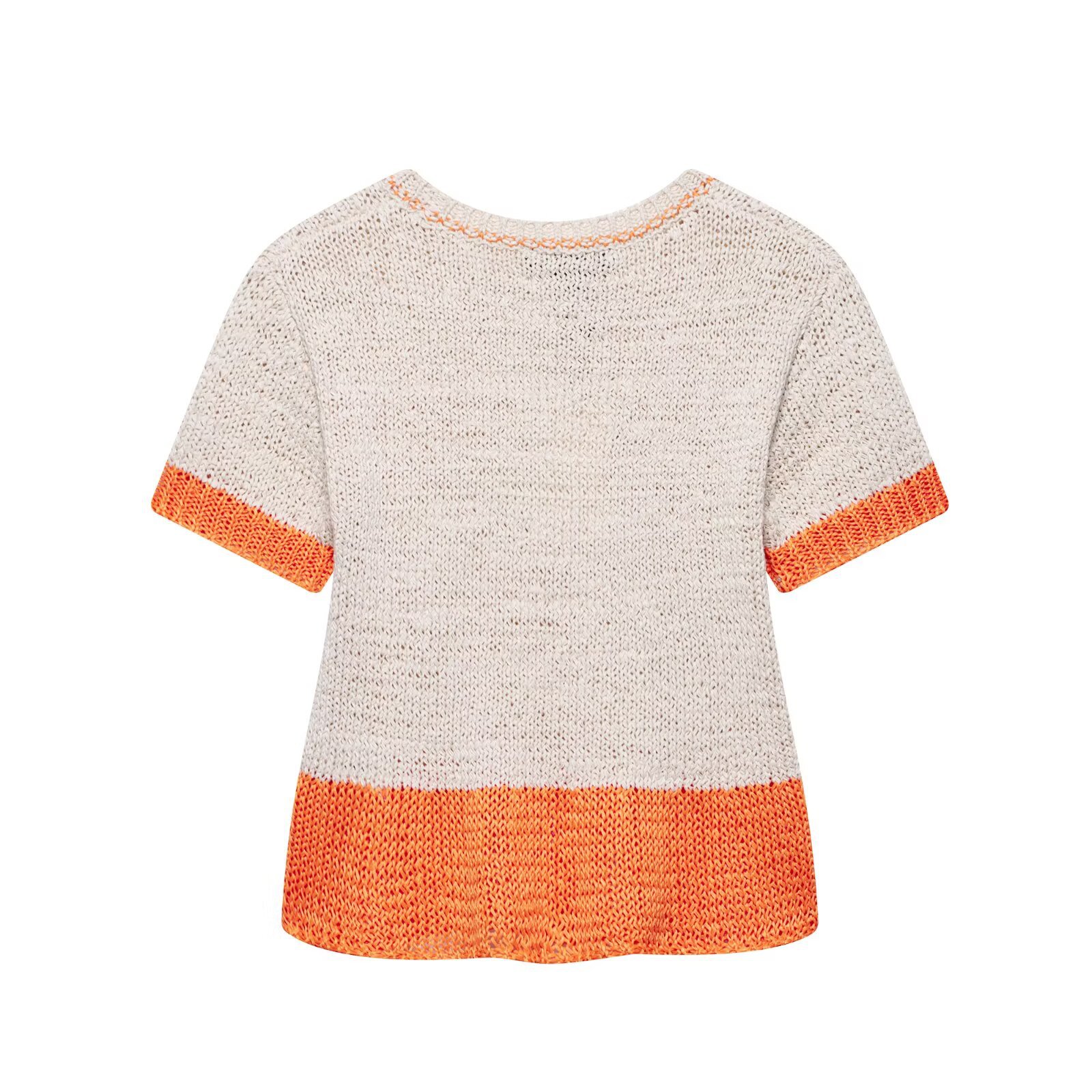 Fitted Three-Quarter Sleeve Polyester Accent Trim Sweater