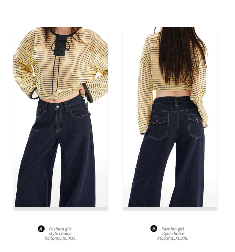 Women's Wide-Leg Jeans Loose Slim High-Waist Drape Floor-Length Straight Pants
