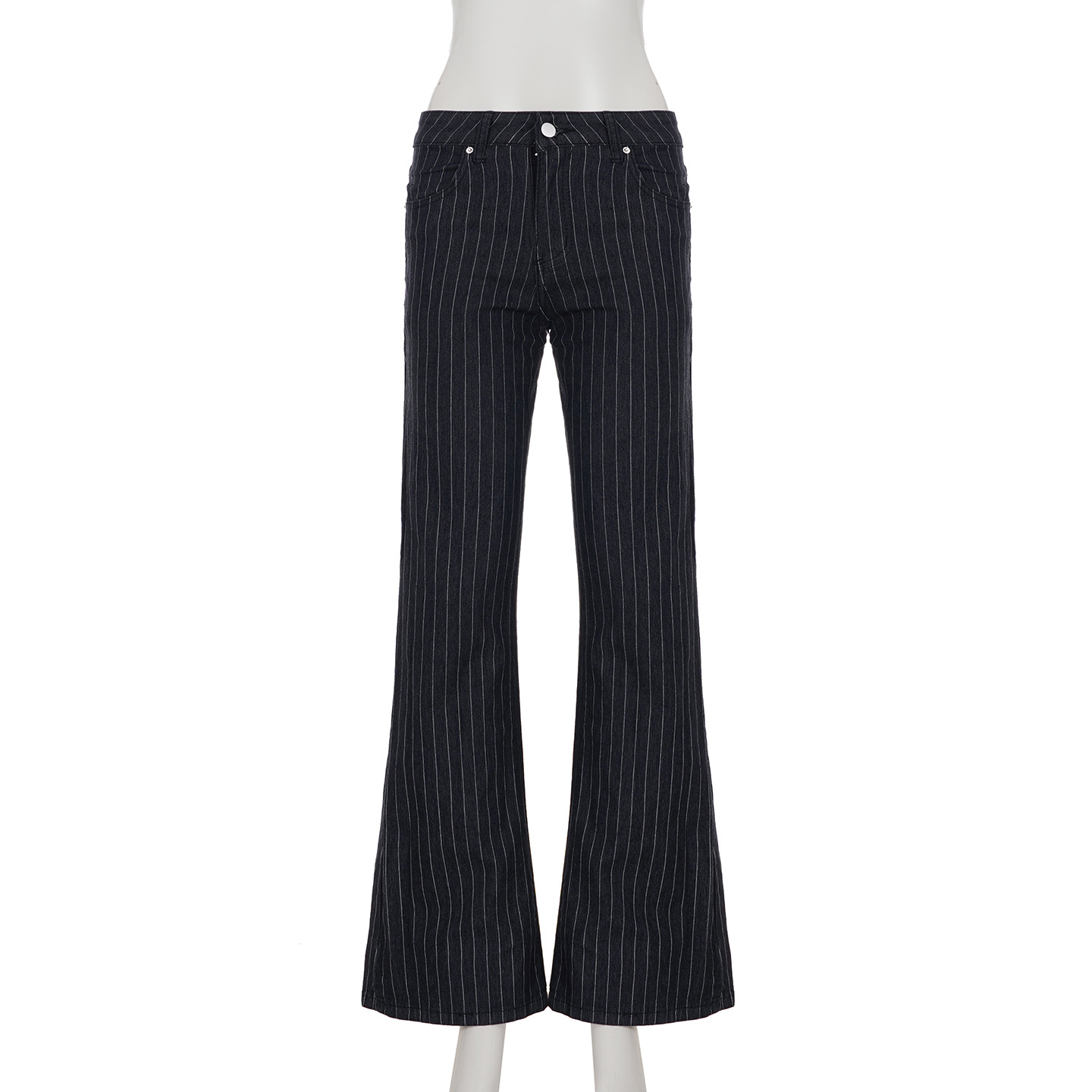 Striped contrasting horn slightly spicy low waist straight leg denim