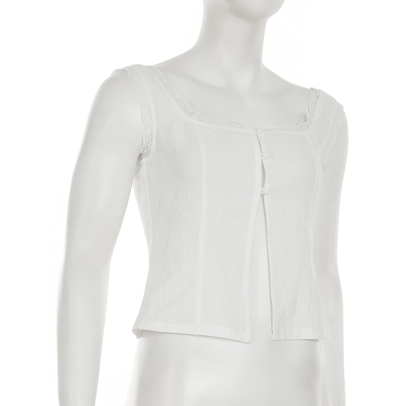 Geometric Neckline Eyelet Closure Paneled Vest