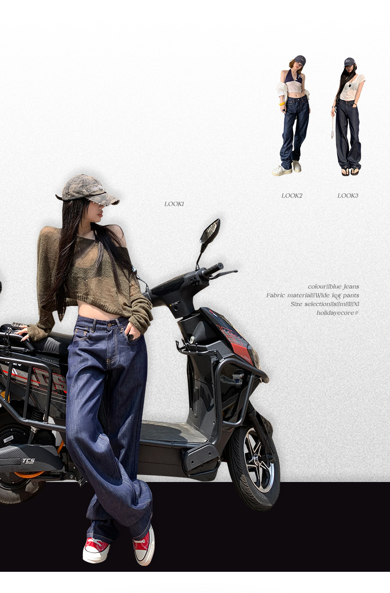 Women's Trousers Straight Leg Denim Classic Versatile Design Floor-Length Pants