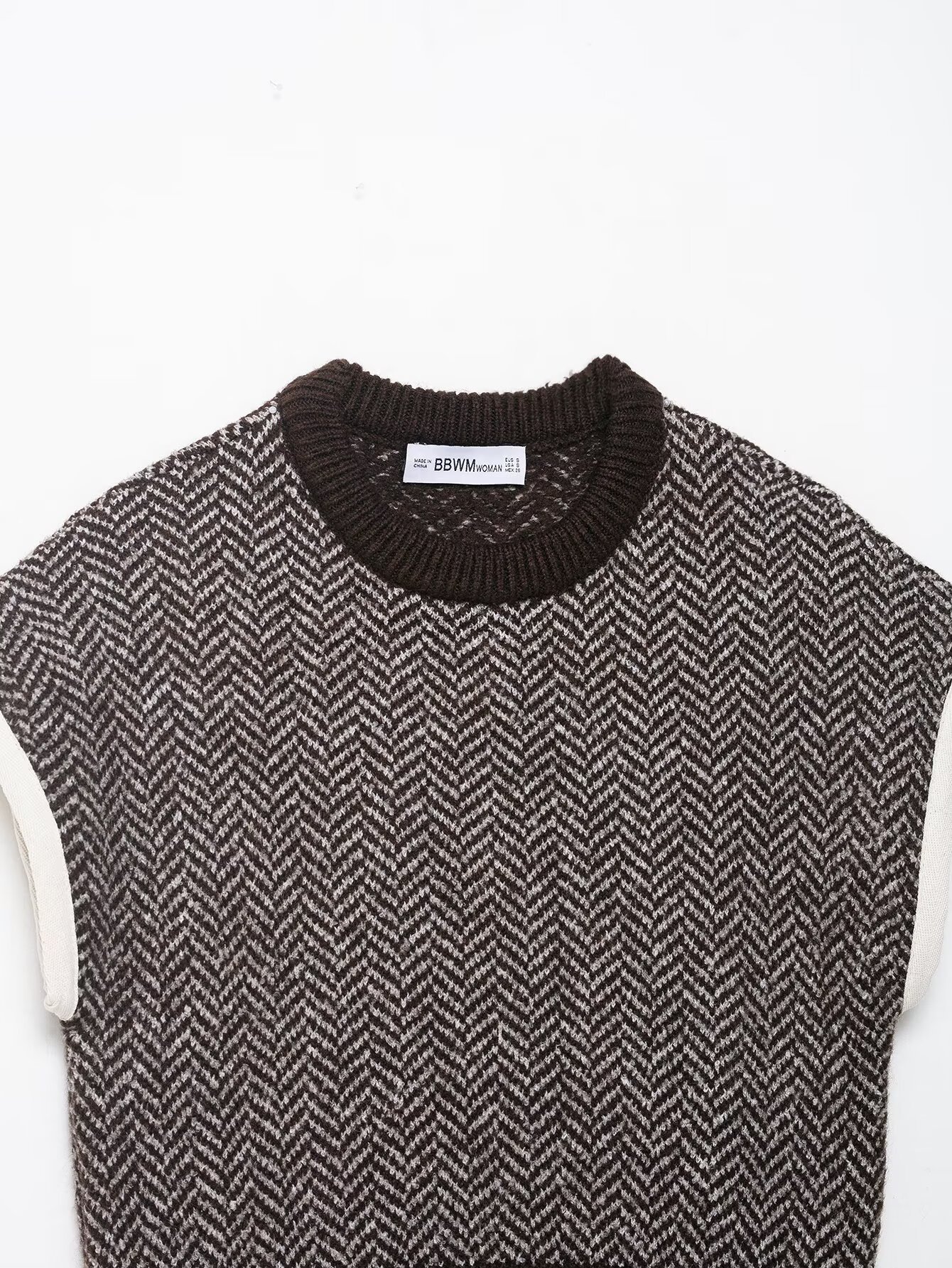 Crewneck Polyester Plain Fishbone Sweater Vest