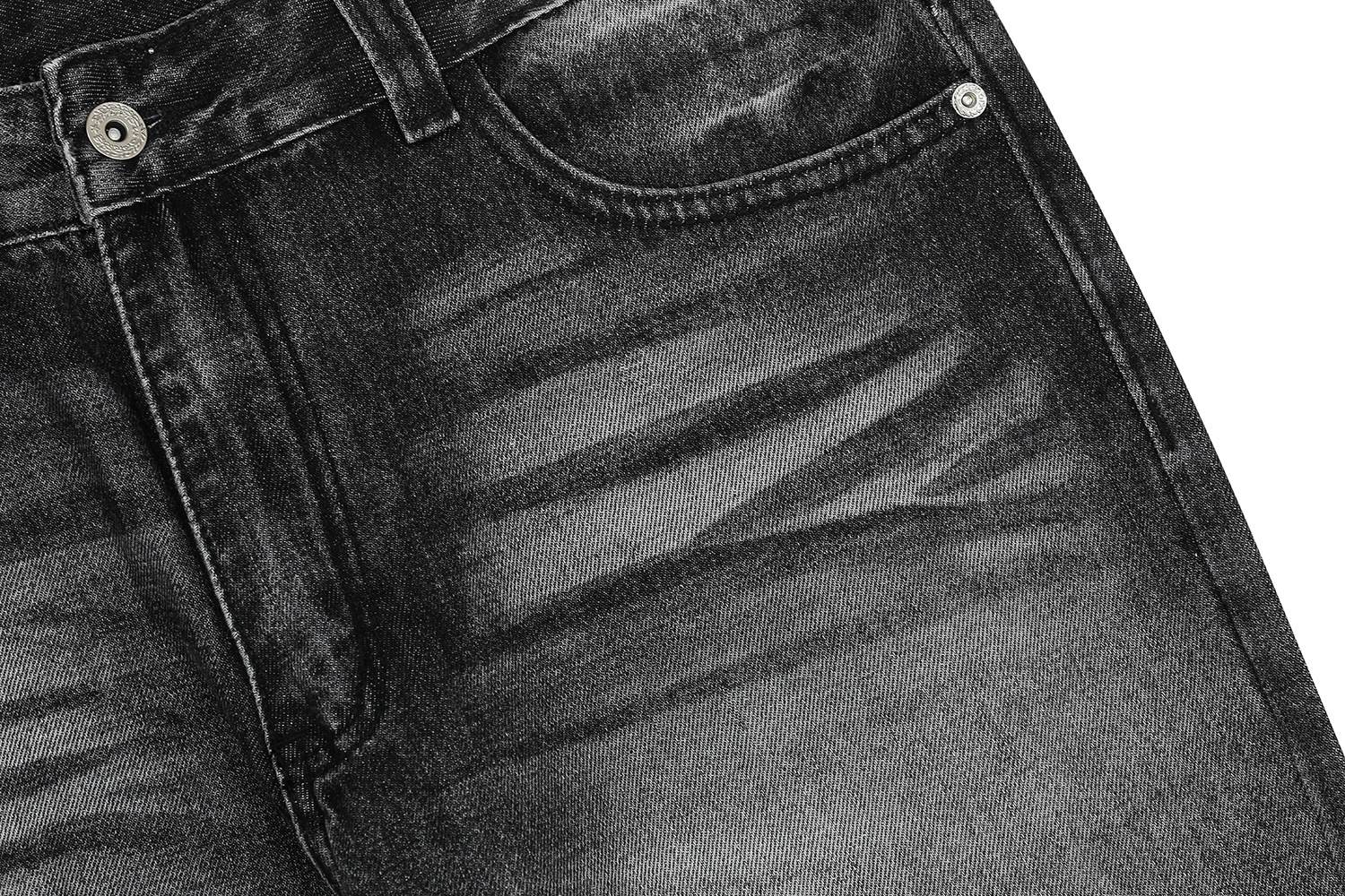 Retro Street Style Cat Whisker Pattern Loose Fit Men's Washed Black Flare Jeans