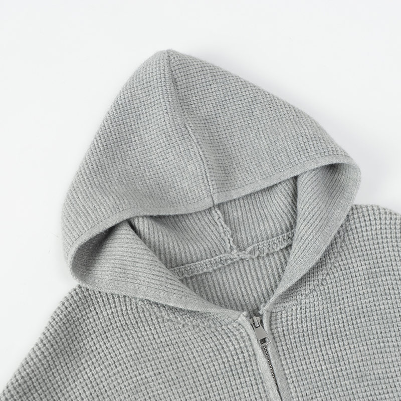 Relaxed Plain Ribbed Hood Wrap Cardigan