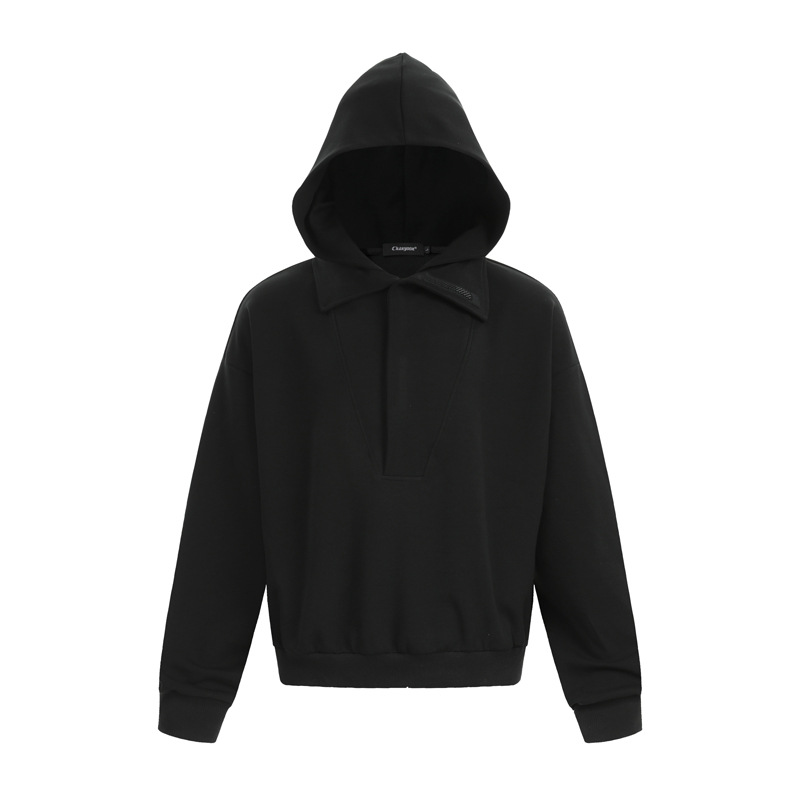 Oversized Urban Plain Long Sleeve Hook-and-Loop Collar Hoody