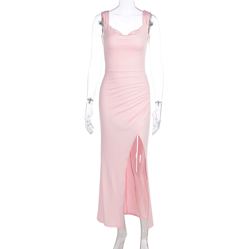 Sleeveless backless lace up slim slit dress