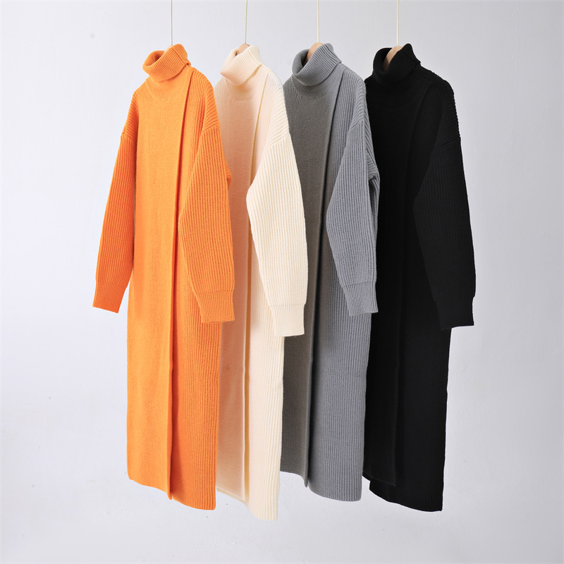 Full Sleeve Standing Collar Slit Pullover Dress